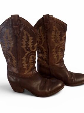 Sartore Brown Leather Western Heeled Boots with Tan Stitching
